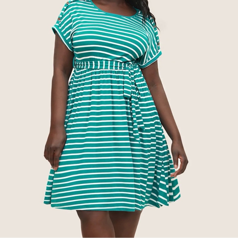 BloomChic Supersoft Essentials Striped Dolman Sleeve Dress in Turquoise size 12